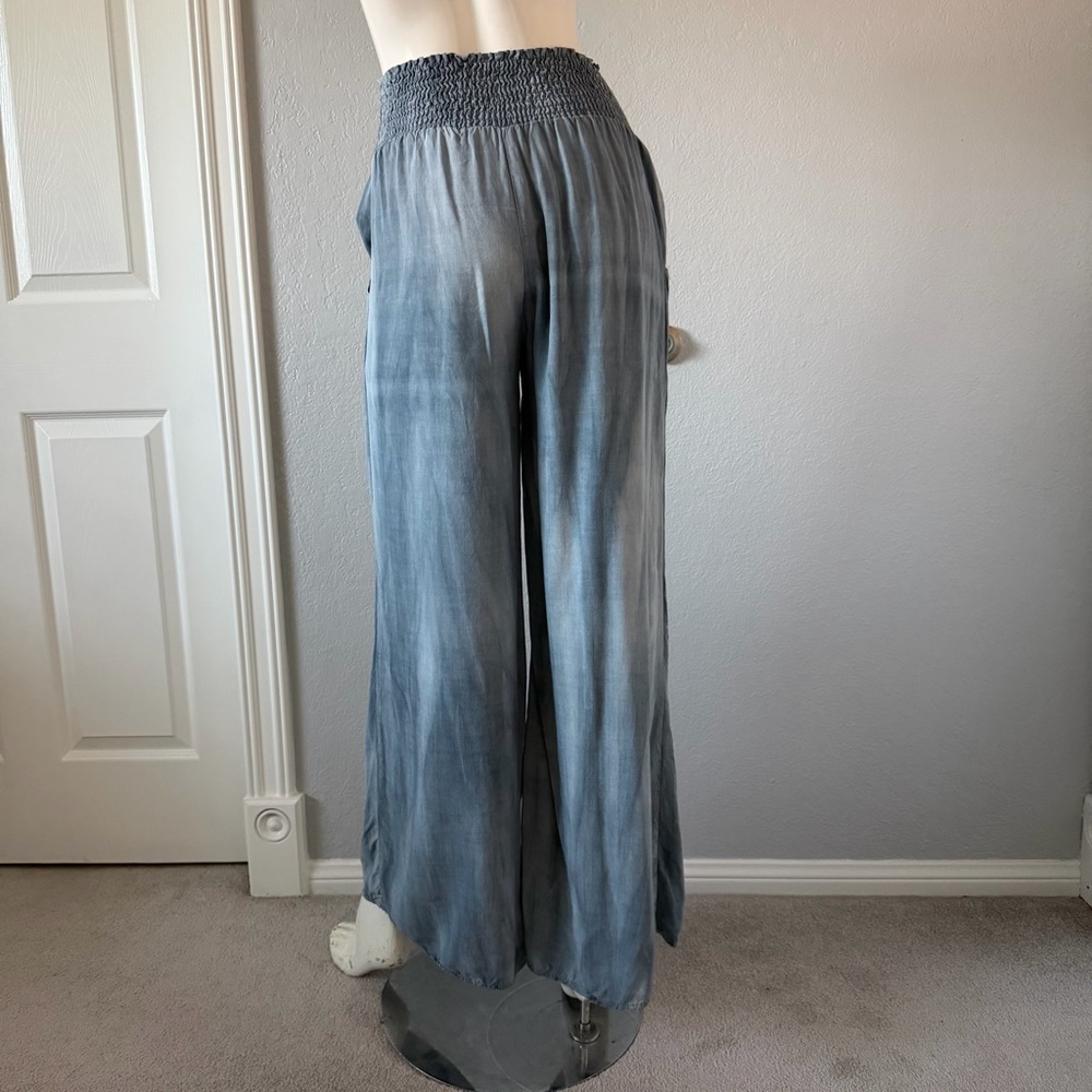 Final Touch Blue Tie-Dye Wide Leg Palazzo Pants Smocked Waist Boho Small USA - Picture 2 of 9